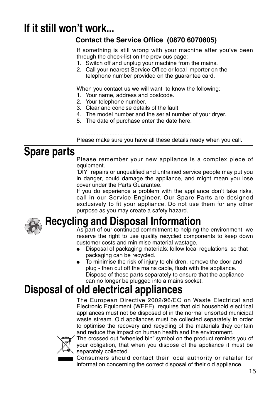 Indesit IS31VU User Manual | Page 15 / 16