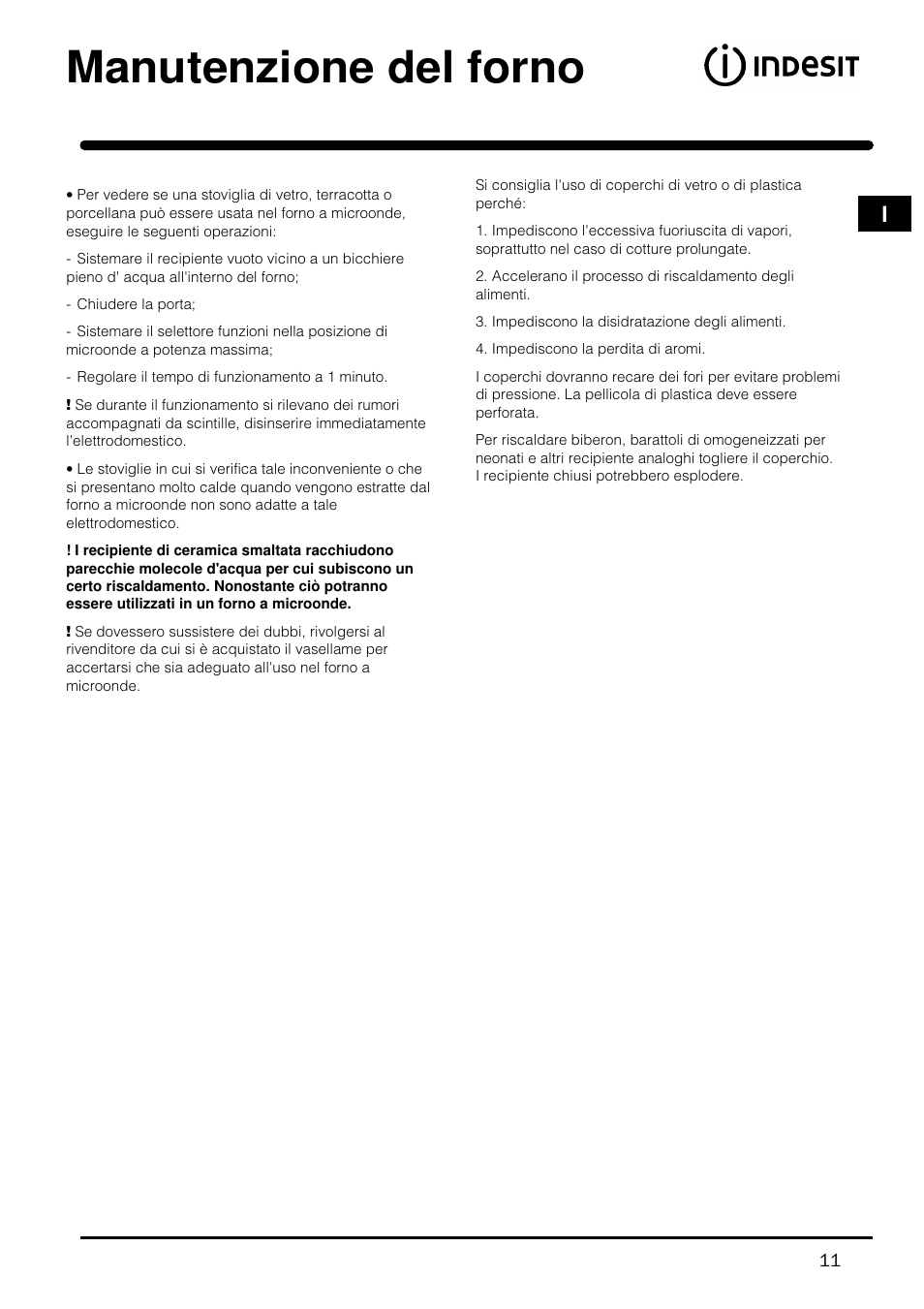 Manutenzione del forno | Indesit MWI121X User Manual | Page 11 / 80