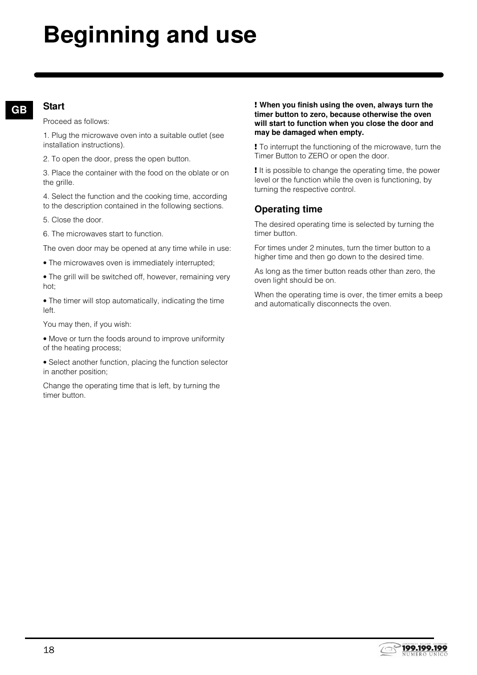 Beginning and use | Indesit MWI121X User Manual | Page 18 / 80