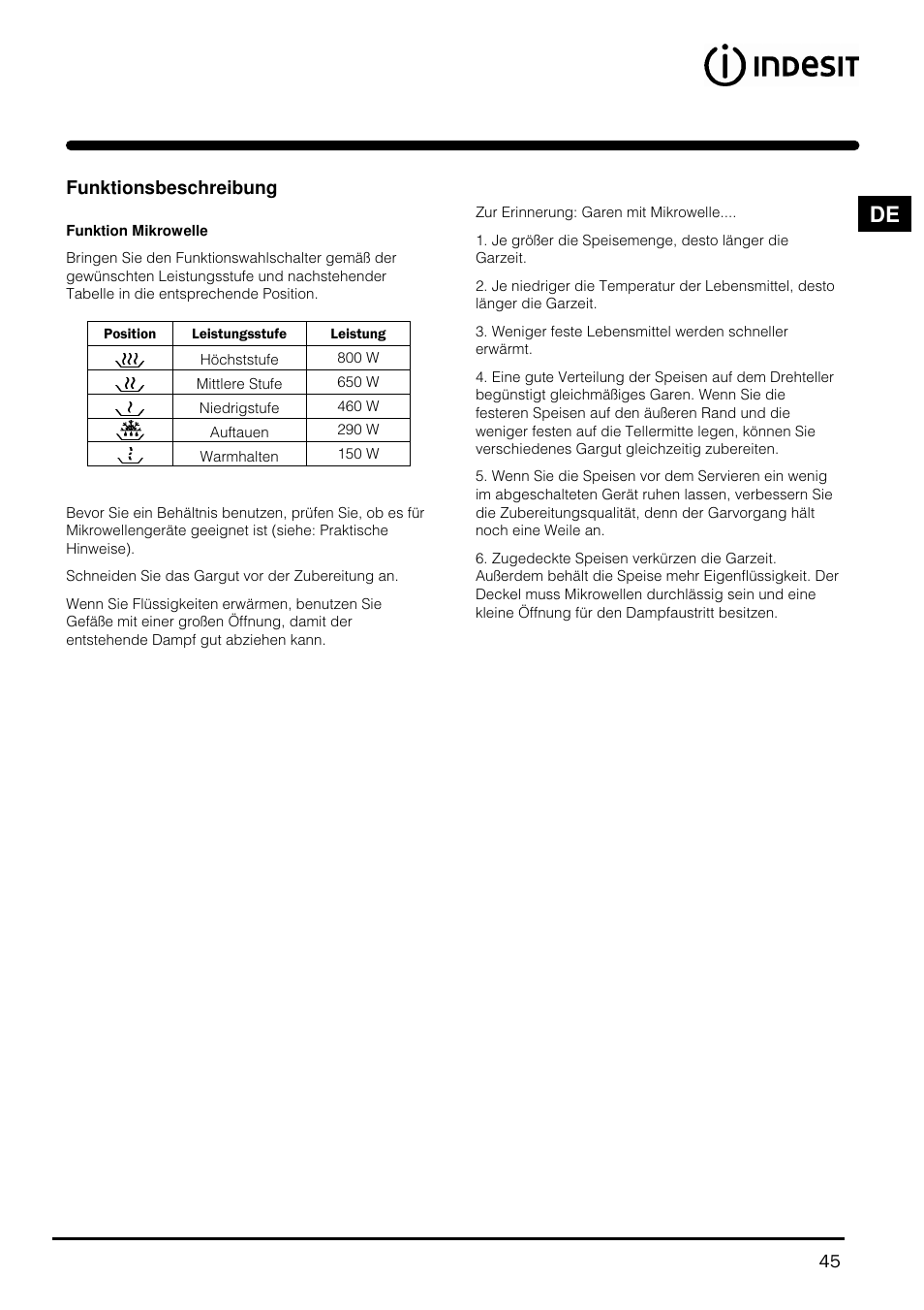 Indesit MWI121X User Manual | Page 45 / 80