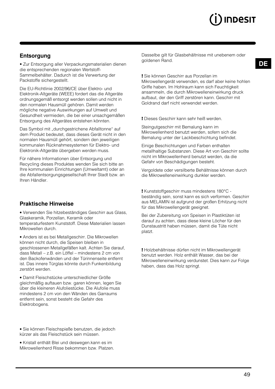 Indesit MWI121X User Manual | Page 49 / 80