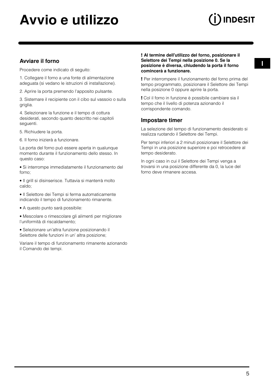 Avvio e utilizzo | Indesit MWI121X User Manual | Page 5 / 80