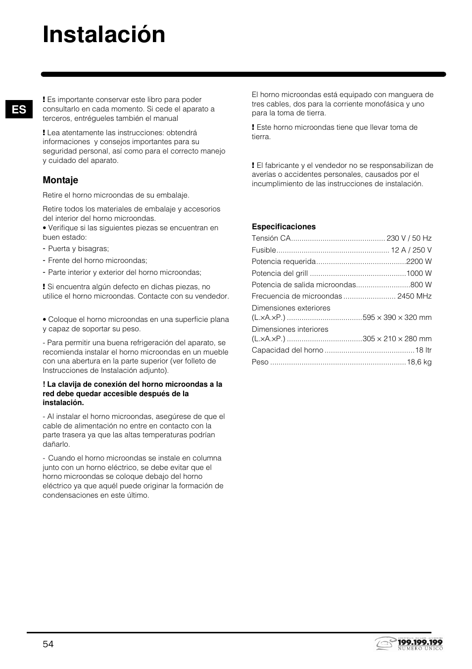 Instalación | Indesit MWI121X User Manual | Page 54 / 80