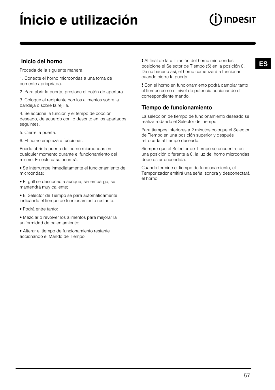 Ínicio e utilización | Indesit MWI121X User Manual | Page 57 / 80