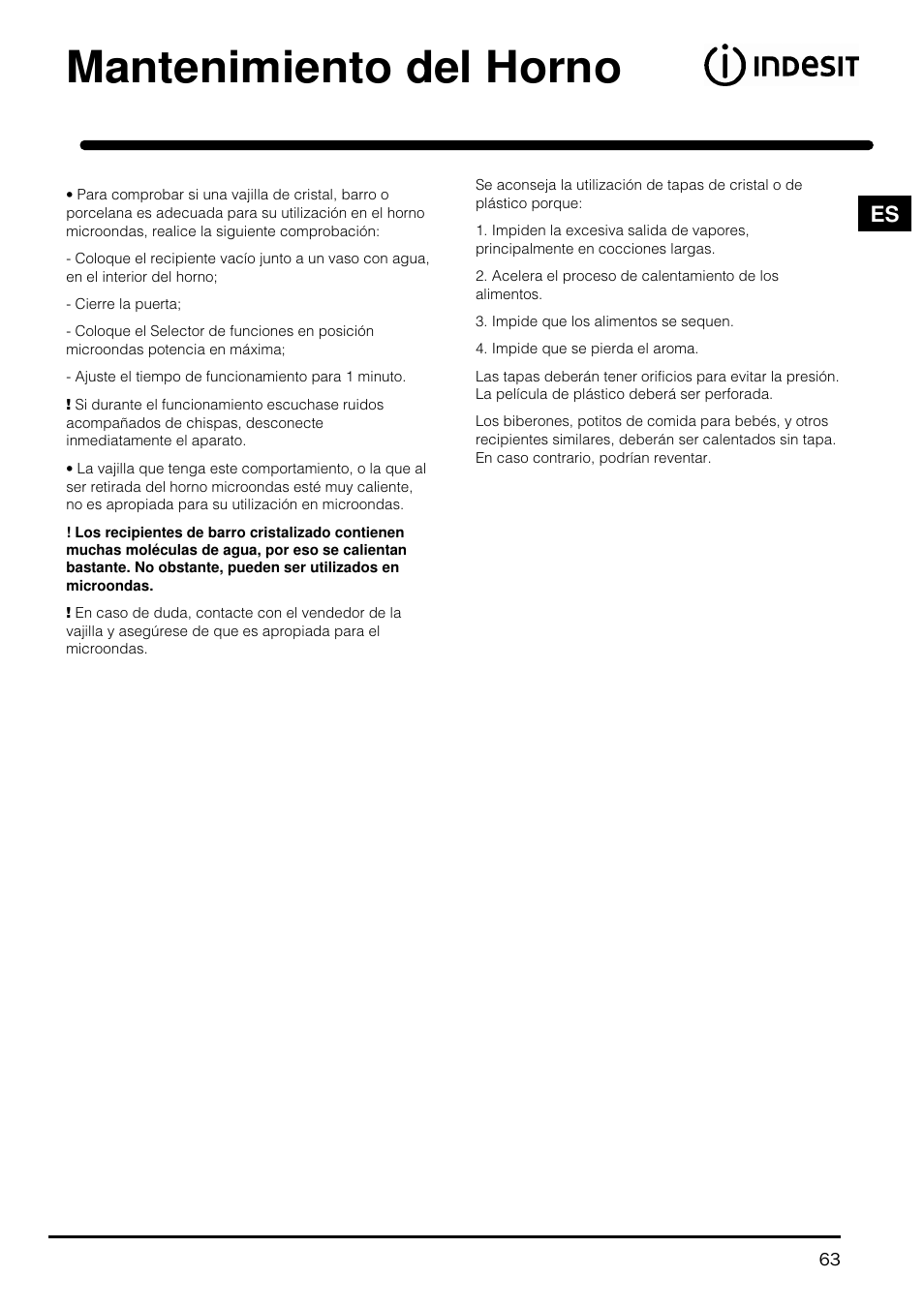 Mantenimiento del horno | Indesit MWI121X User Manual | Page 63 / 80