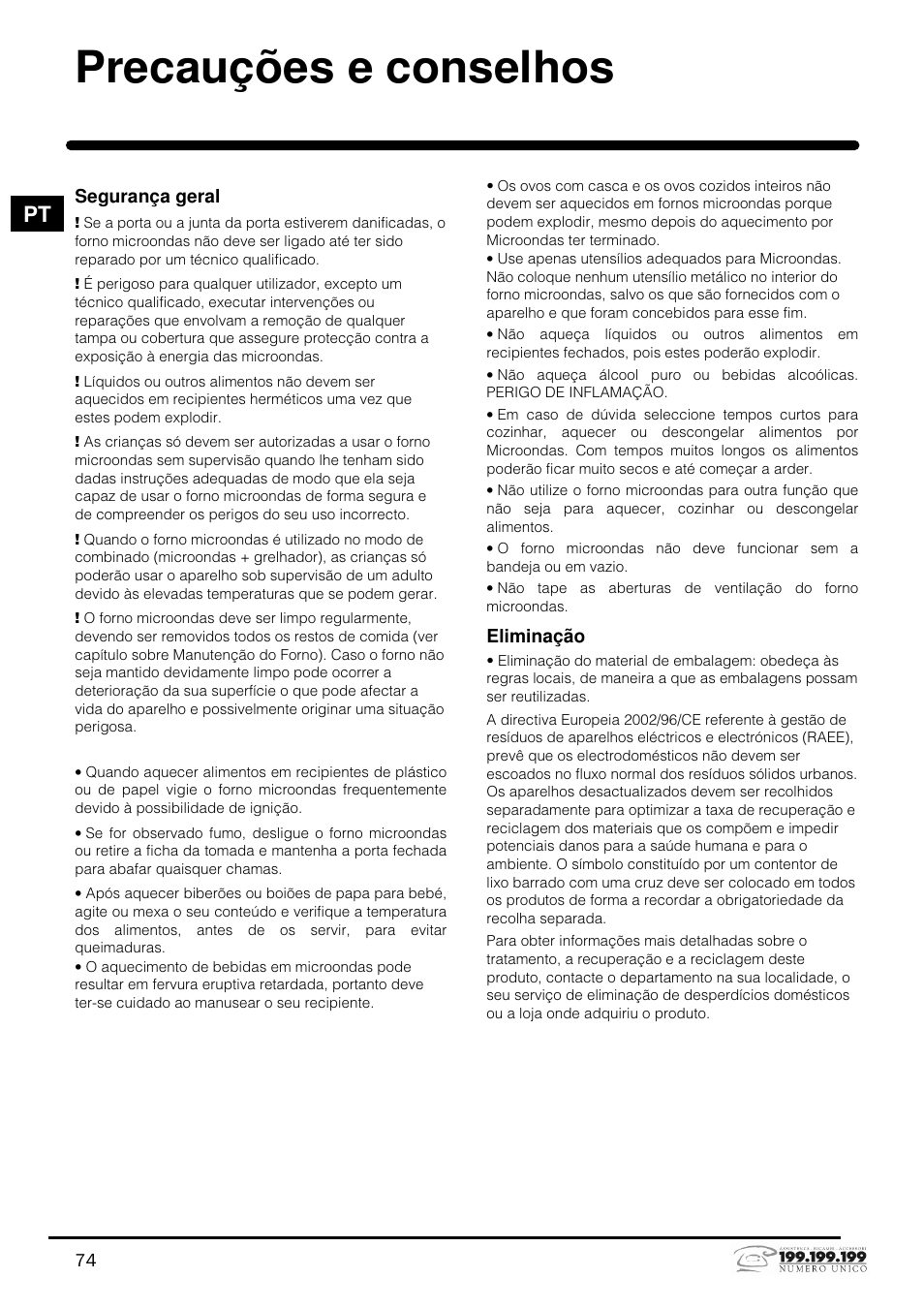 Precauções e conselhos | Indesit MWI121X User Manual | Page 74 / 80