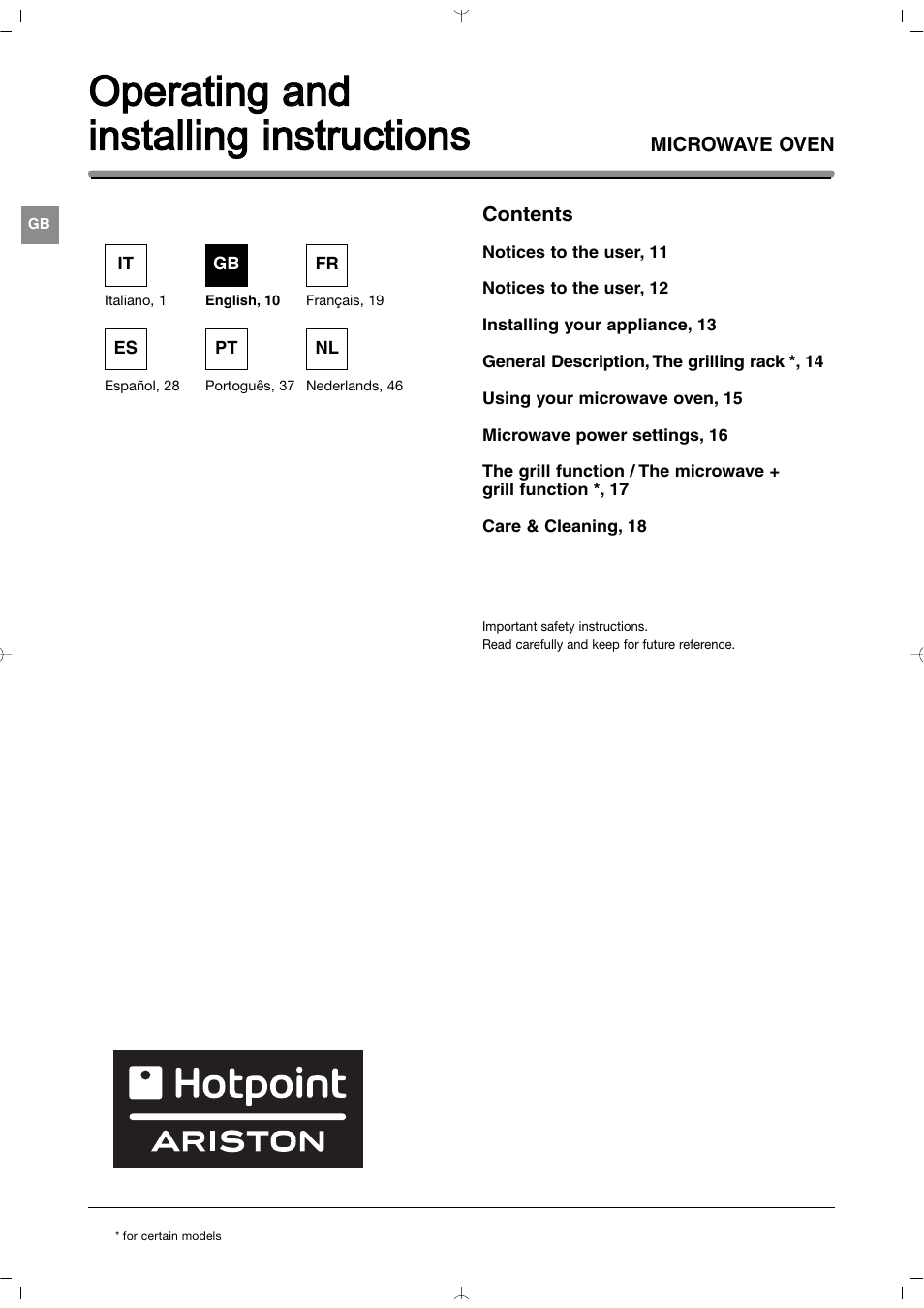 Operating a and installing iinstructions | Indesit MWI212IXUK User Manual | Page 10 / 54