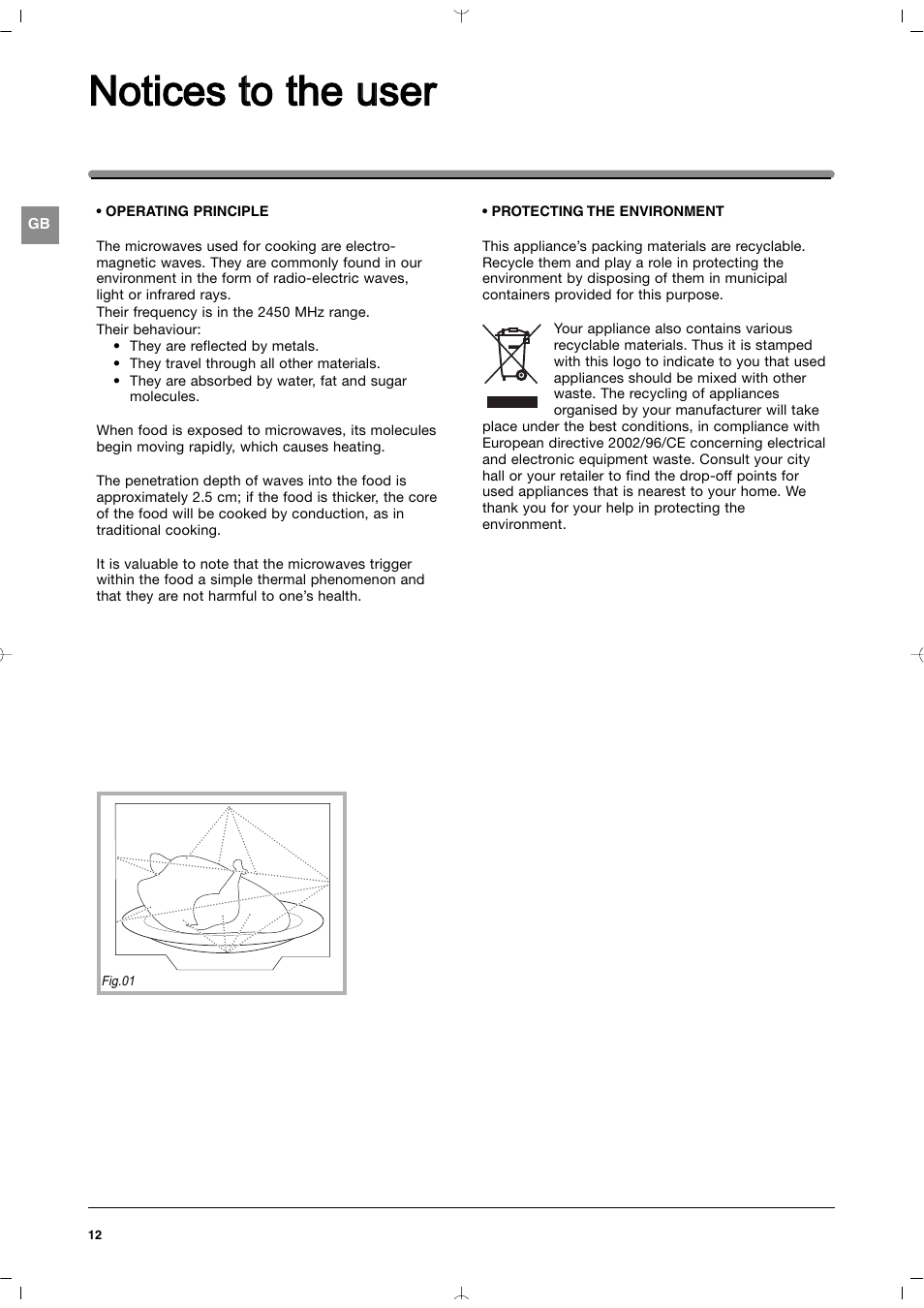 Notices tto tthe u user | Indesit MWI212IXUK User Manual | Page 12 / 54