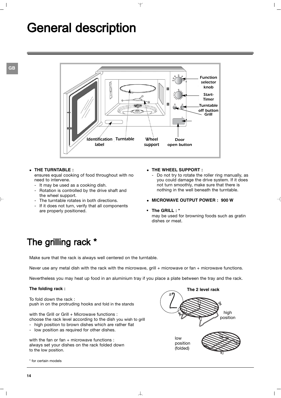 General d description, The g grilling rrack | Indesit MWI212IXUK User Manual | Page 14 / 54