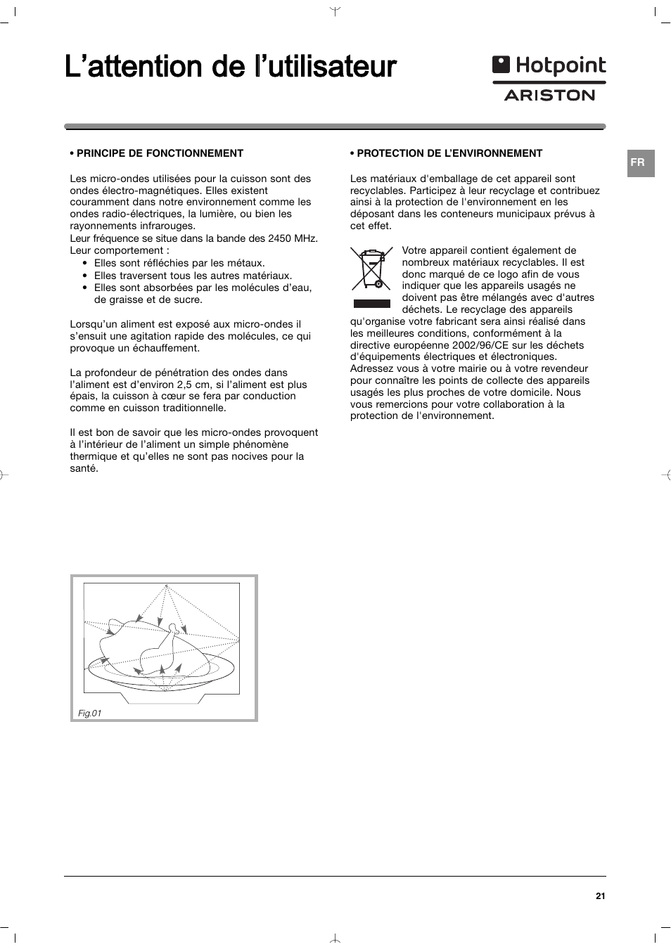 L’attention d de ll’utilisateur | Indesit MWI212IXUK User Manual | Page 21 / 54