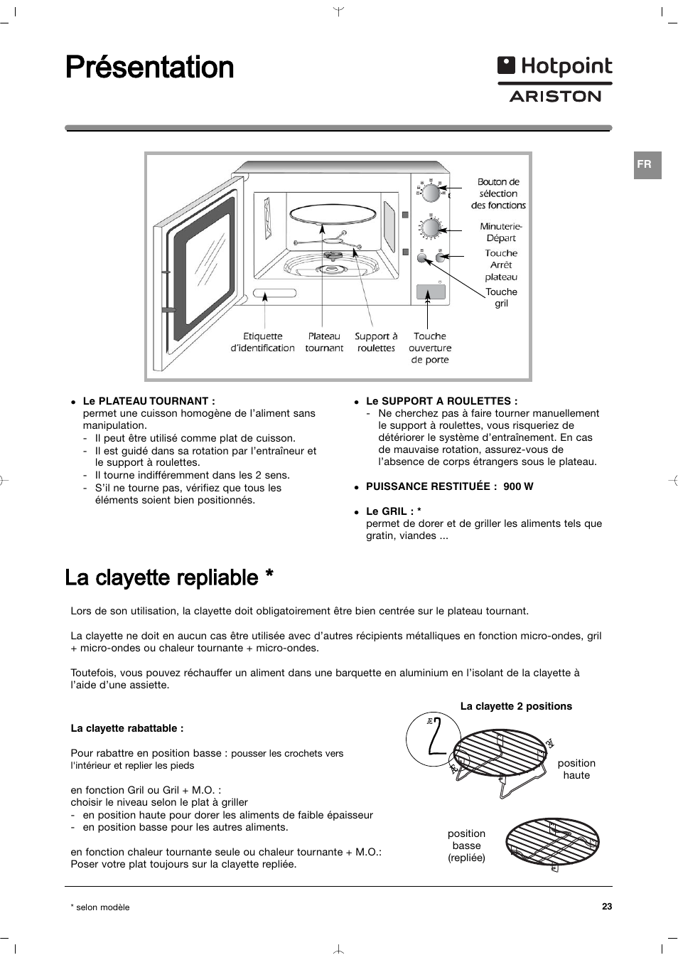 Présentation, La c clayette rrepliable | Indesit MWI212IXUK User Manual | Page 23 / 54