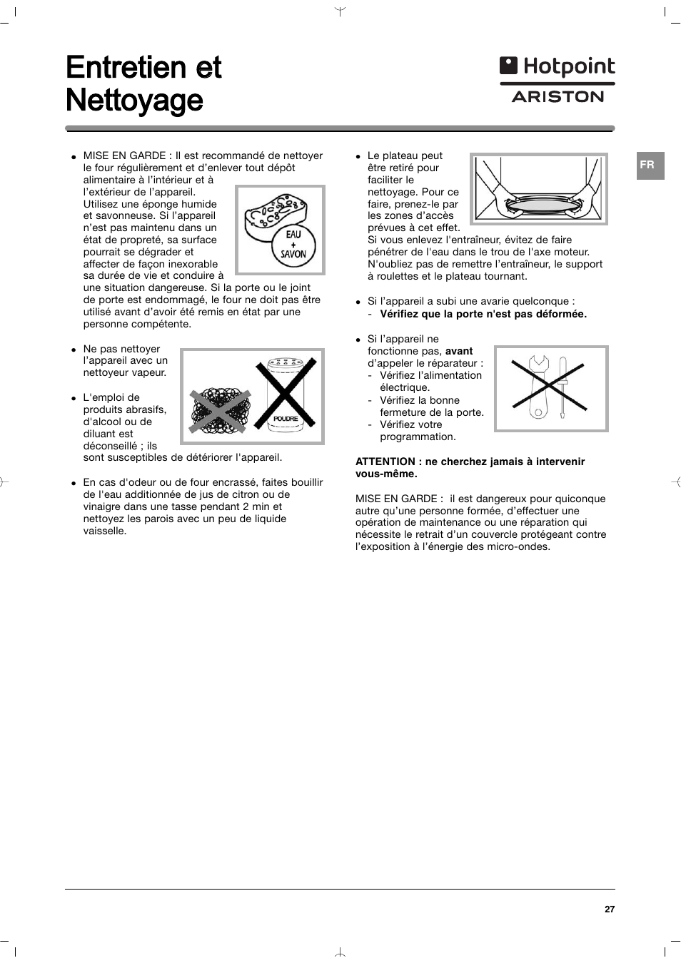 Entretien e et nettoyage | Indesit MWI212IXUK User Manual | Page 27 / 54