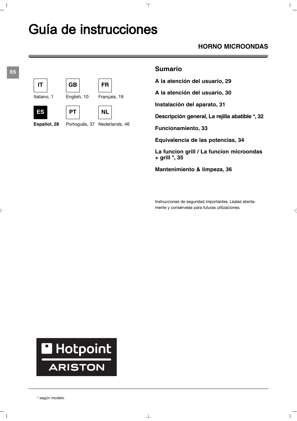 Guía d de iinstrucciones | Indesit MWI212IXUK User Manual | Page 28 / 54