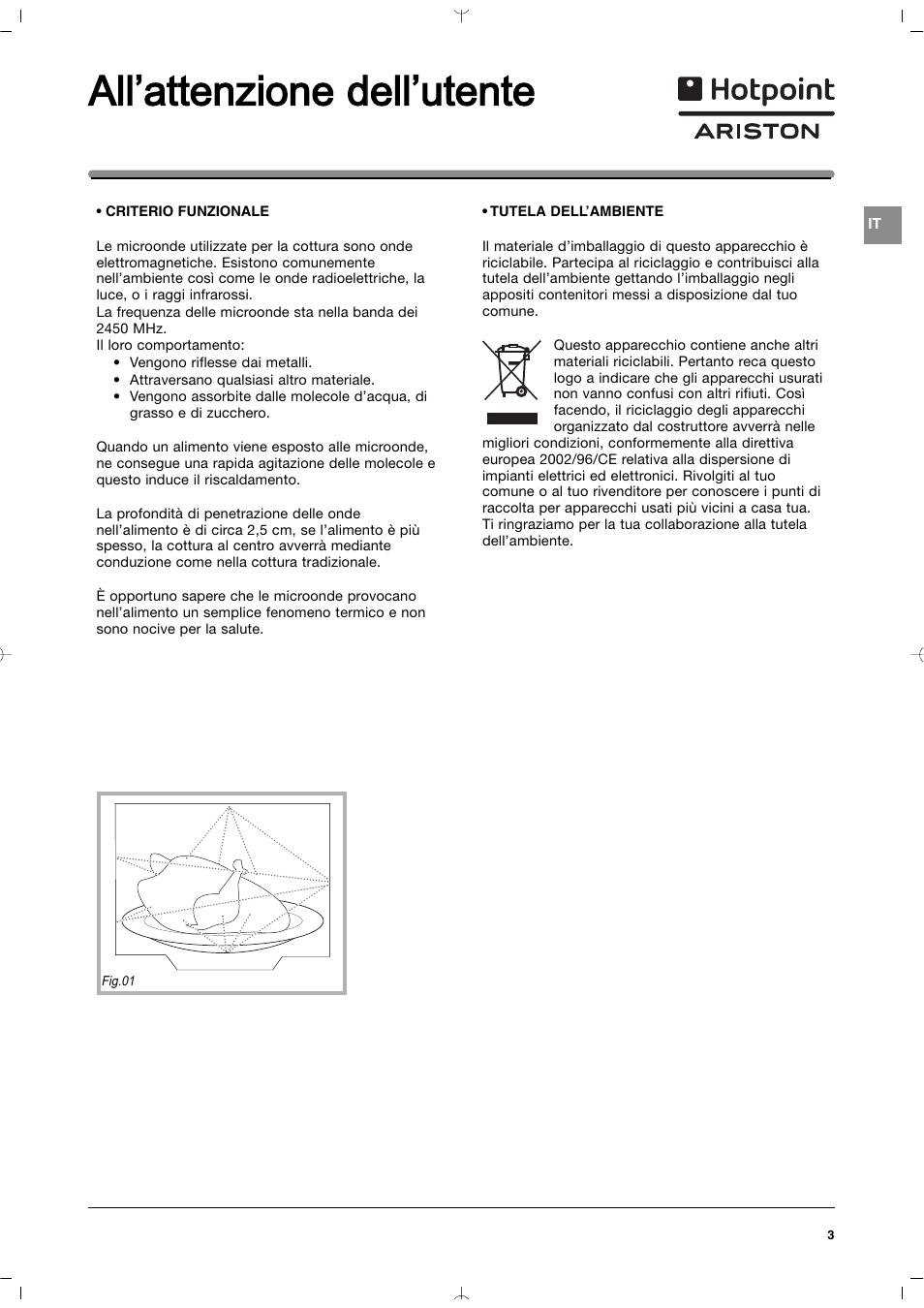 All’attenzione d dell’utente | Indesit MWI212IXUK User Manual | Page 3 / 54