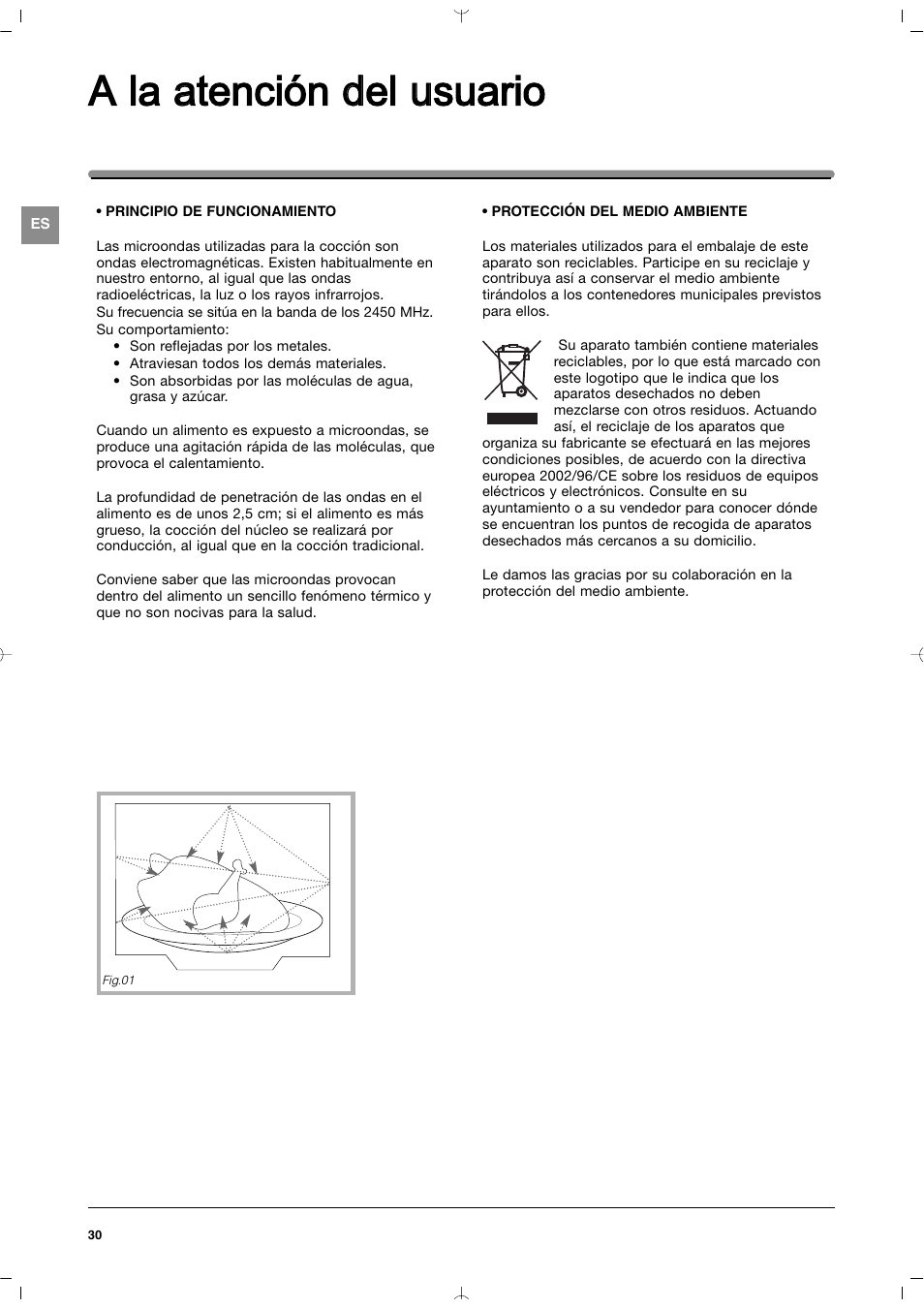 A lla a atención d del u usuario | Indesit MWI212IXUK User Manual | Page 30 / 54