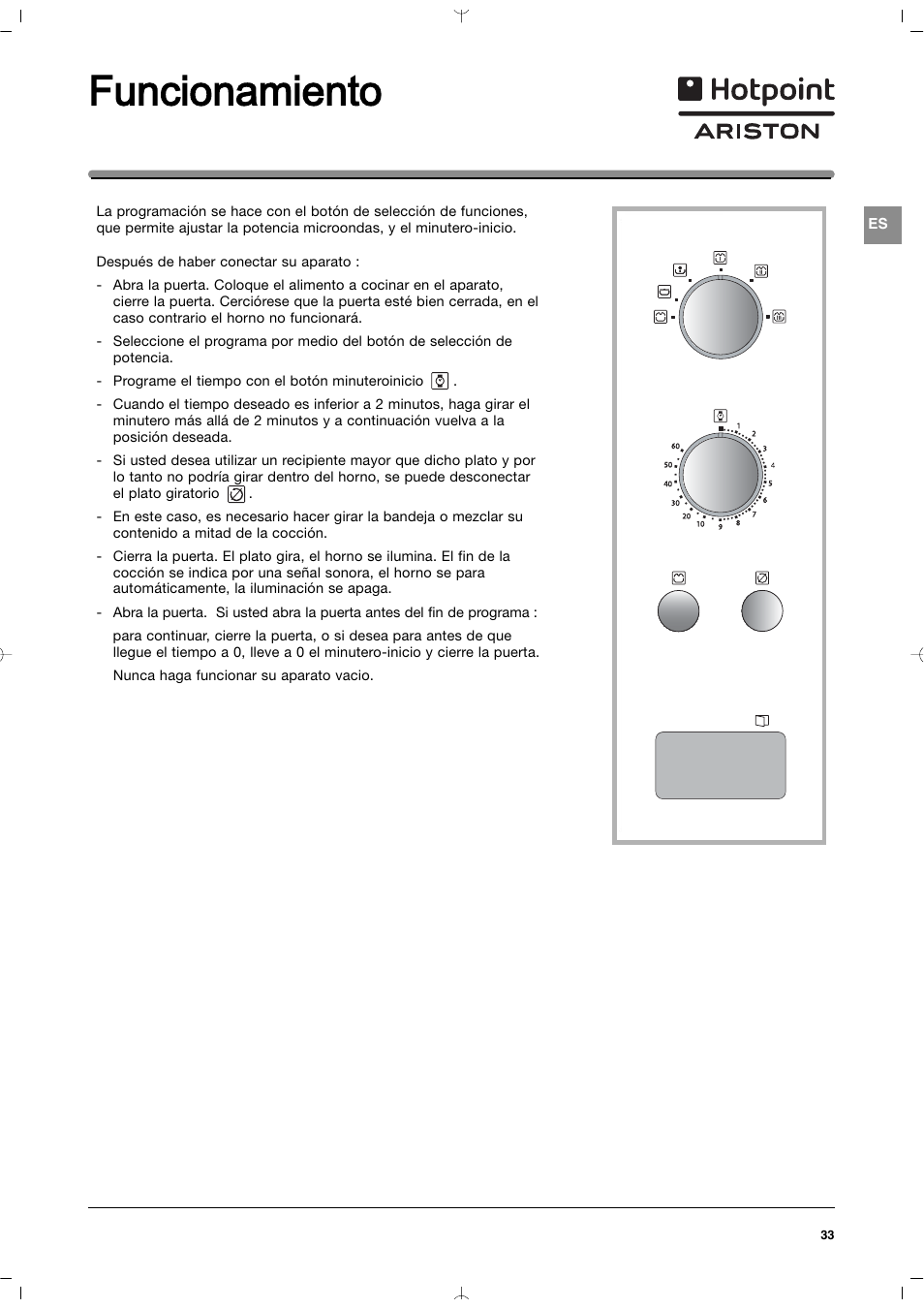 Funcionamiento | Indesit MWI212IXUK User Manual | Page 33 / 54