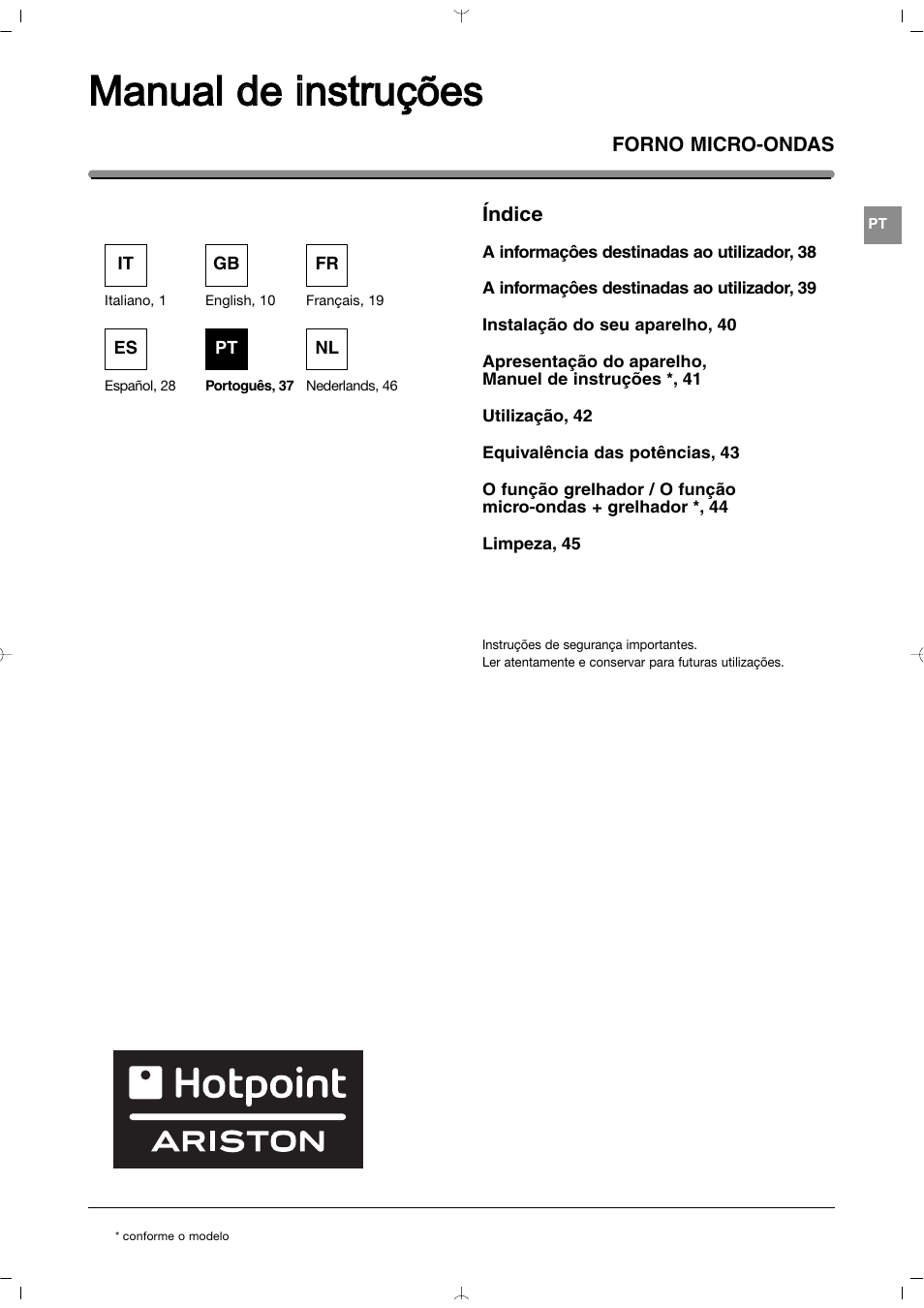 Manual d de iinstruções | Indesit MWI212IXUK User Manual | Page 37 / 54