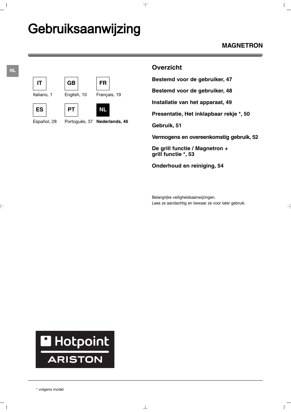 Gebruiksaanwijzing | Indesit MWI212IXUK User Manual | Page 46 / 54