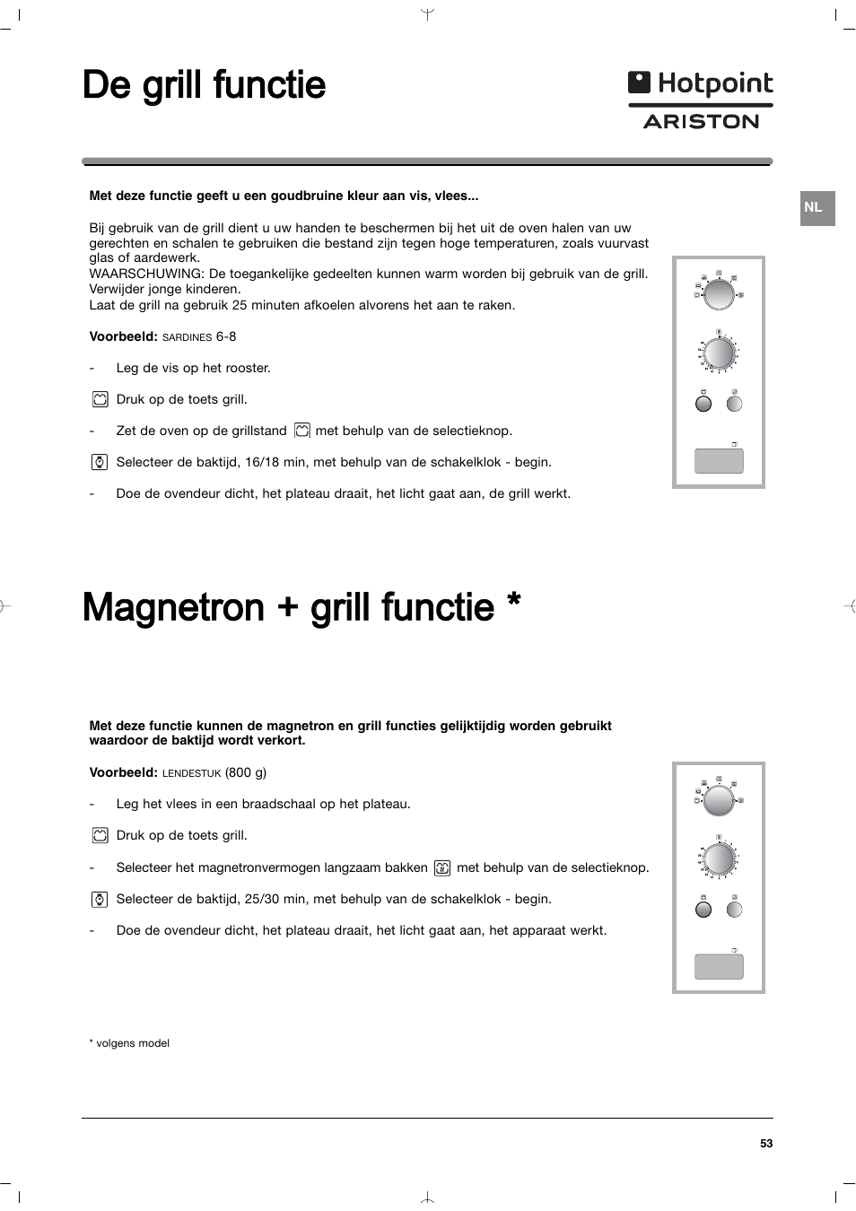 De g grill ffunctie, Magnetron + + g grill ffunctie | Indesit MWI212IXUK User Manual | Page 53 / 54