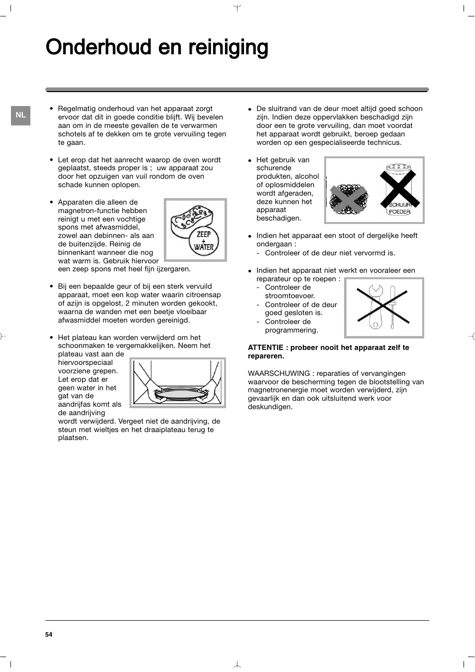 Onderhoud e en rreiniging | Indesit MWI212IXUK User Manual | Page 54 / 54
