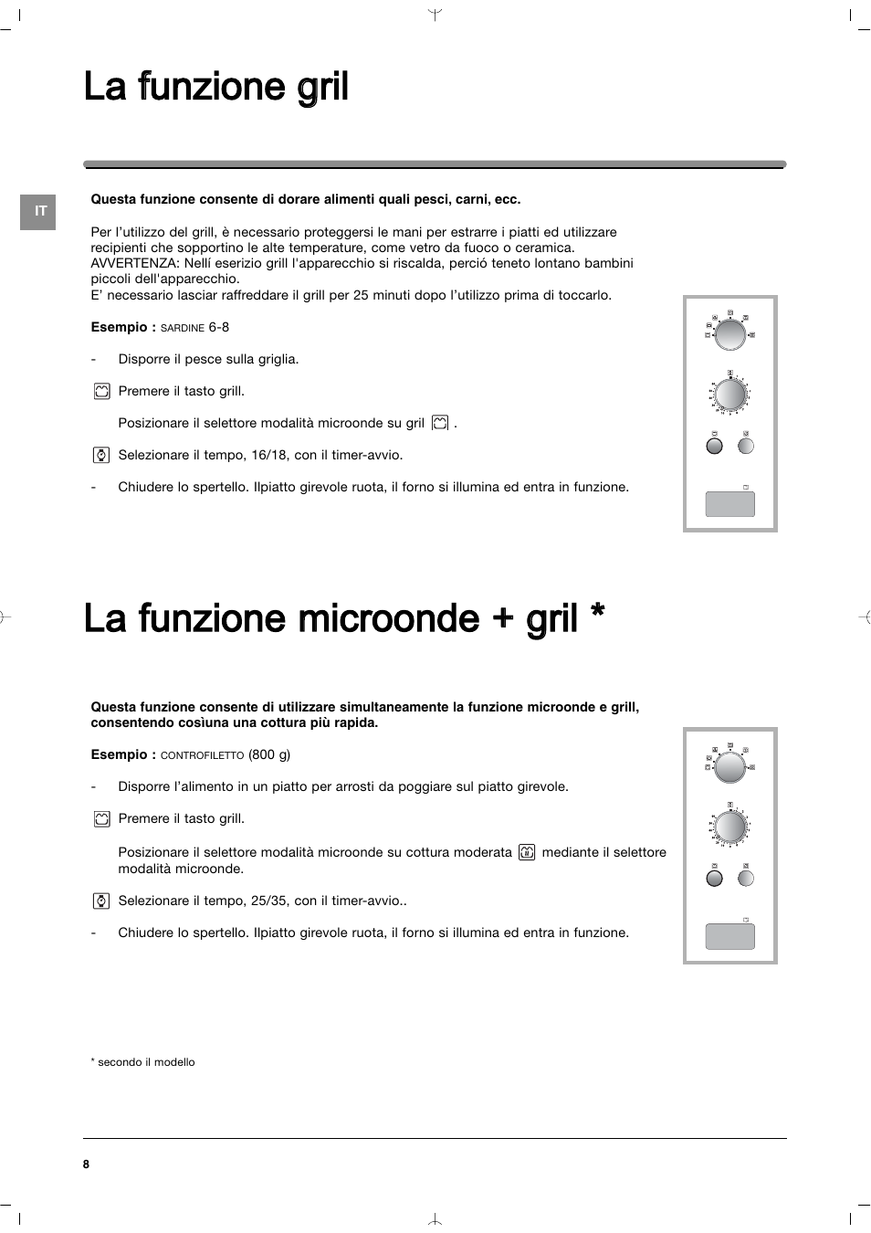 La ffunzione g gril, La ffunzione m microonde + + g gril | Indesit MWI212IXUK User Manual | Page 8 / 54