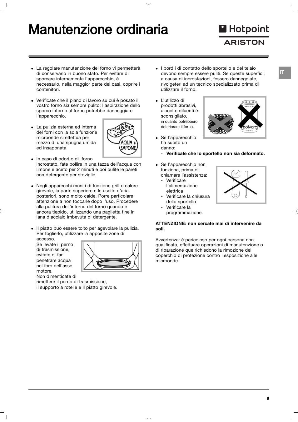 Manutenzione o ordinaria | Indesit MWI212IXUK User Manual | Page 9 / 54