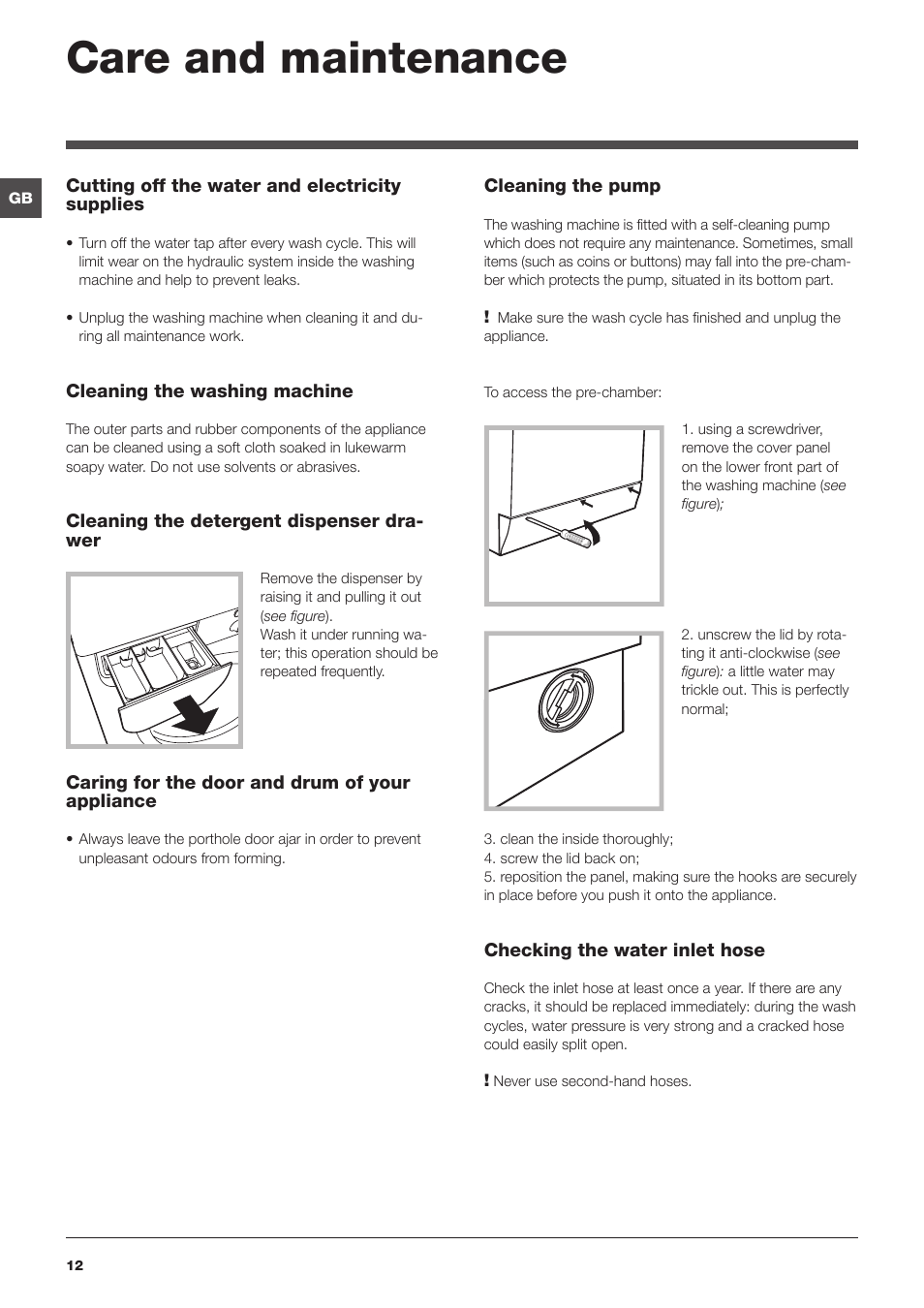 Care and maintenance | Indesit IWC8123UK User Manual | Page 12 / 16