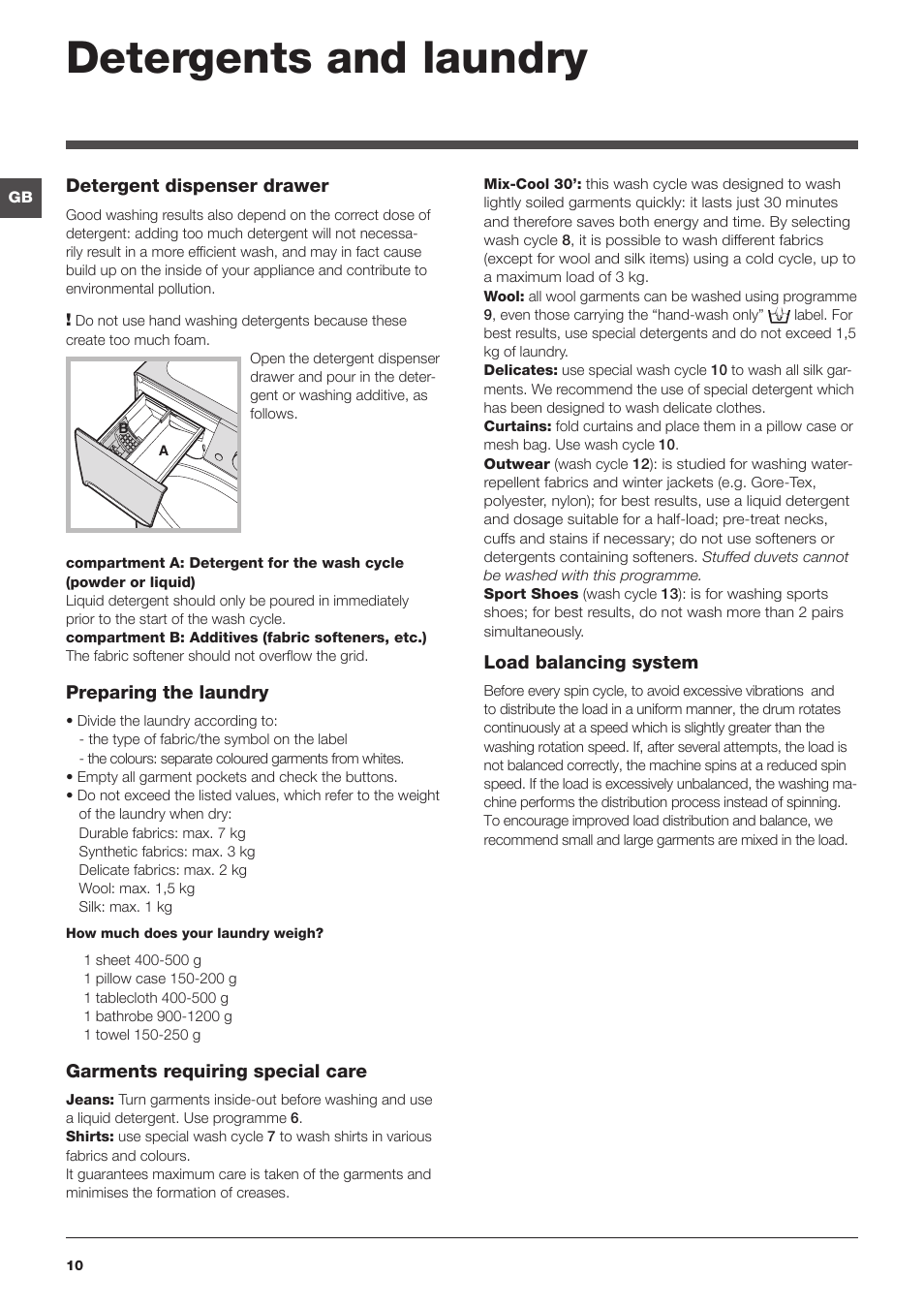 Detergents and laundry | Indesit PWC7143W UK User Manual | Page 10 / 16