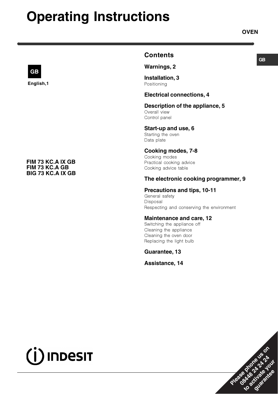 Indesit FIM73KC-AIXGB models after June 2012 User Manual | 16 pages