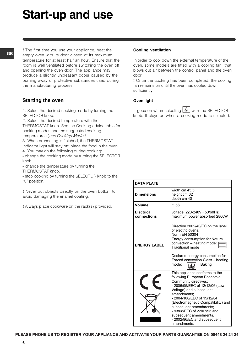 Start-up and use | Indesit FIM73KC-AIXGB models after June 2012 User Manual | Page 6 / 16