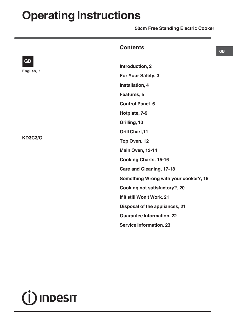 Indesit KD3C3W-G User Manual | 24 pages