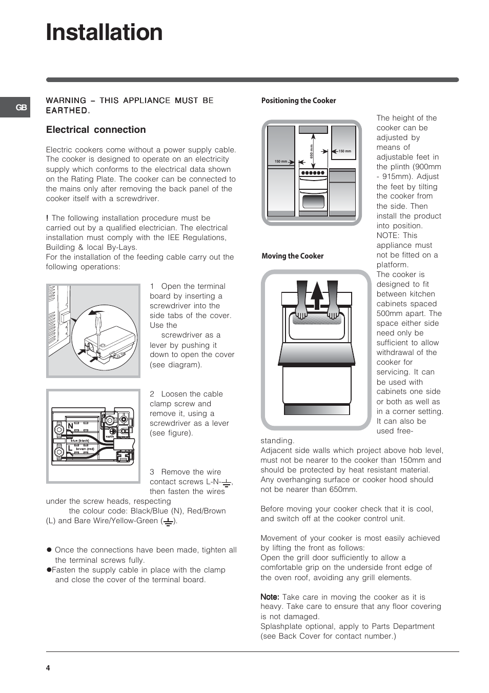 Installation, Electrical connection | Indesit KD3C3W-G User Manual | Page 4 / 24