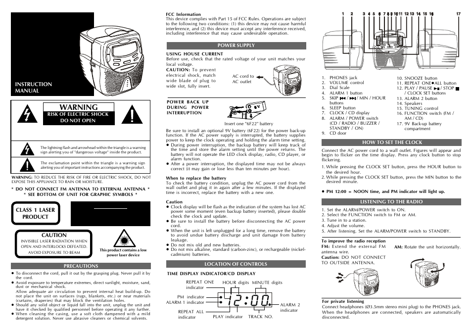 Audiovox CD Alarm Clock User Manual | 6 pages