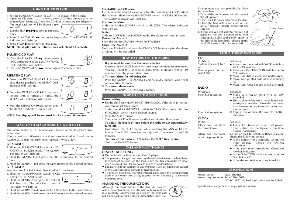 Audiovox CD Alarm Clock User Manual | Page 2 / 6