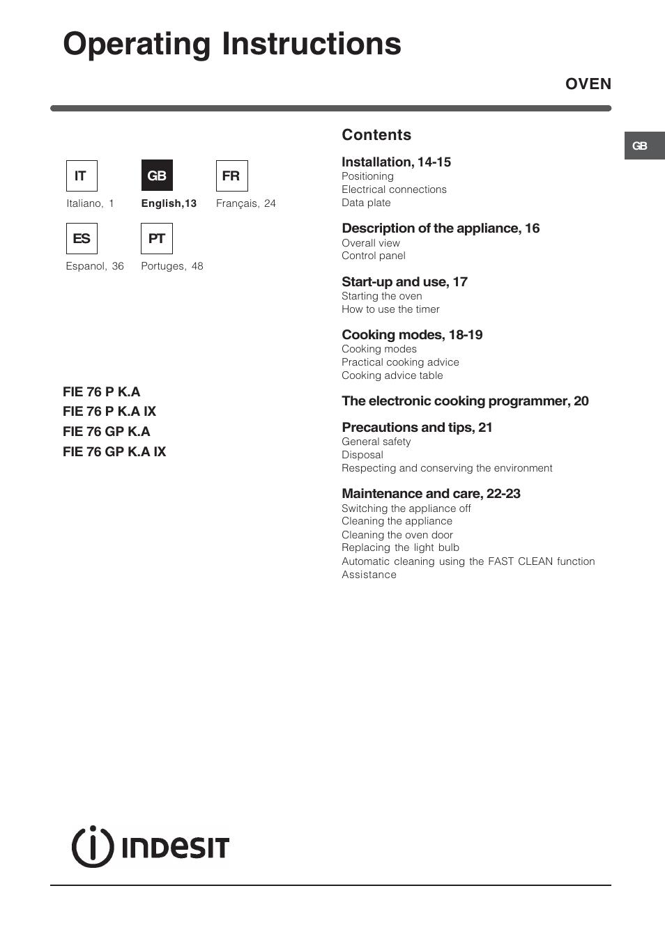 Indesit FIE76GPK-AIX User Manual | Page 13 / 60