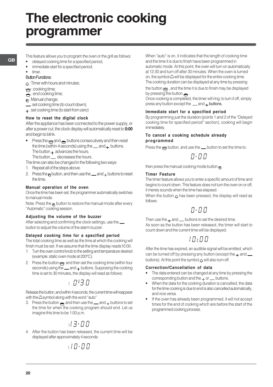 The electronic cooking programmer | Indesit FIE76GPK-AIX User Manual | Page 20 / 60