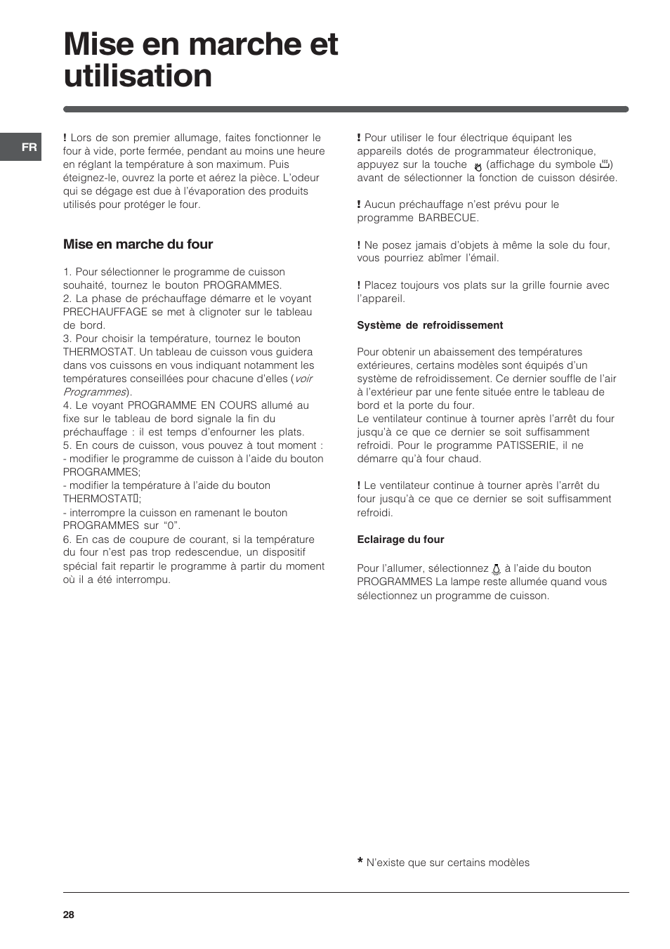 Mise en marche et utilisation | Indesit FIE76GPK-AIX User Manual | Page 28 / 60