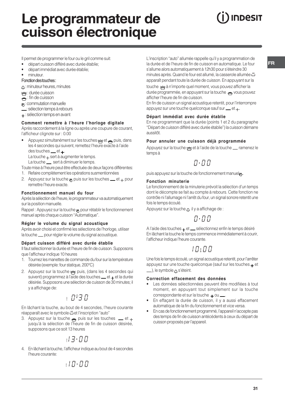 Le programmateur de cuisson électronique | Indesit FIE76GPK-AIX User Manual | Page 31 / 60