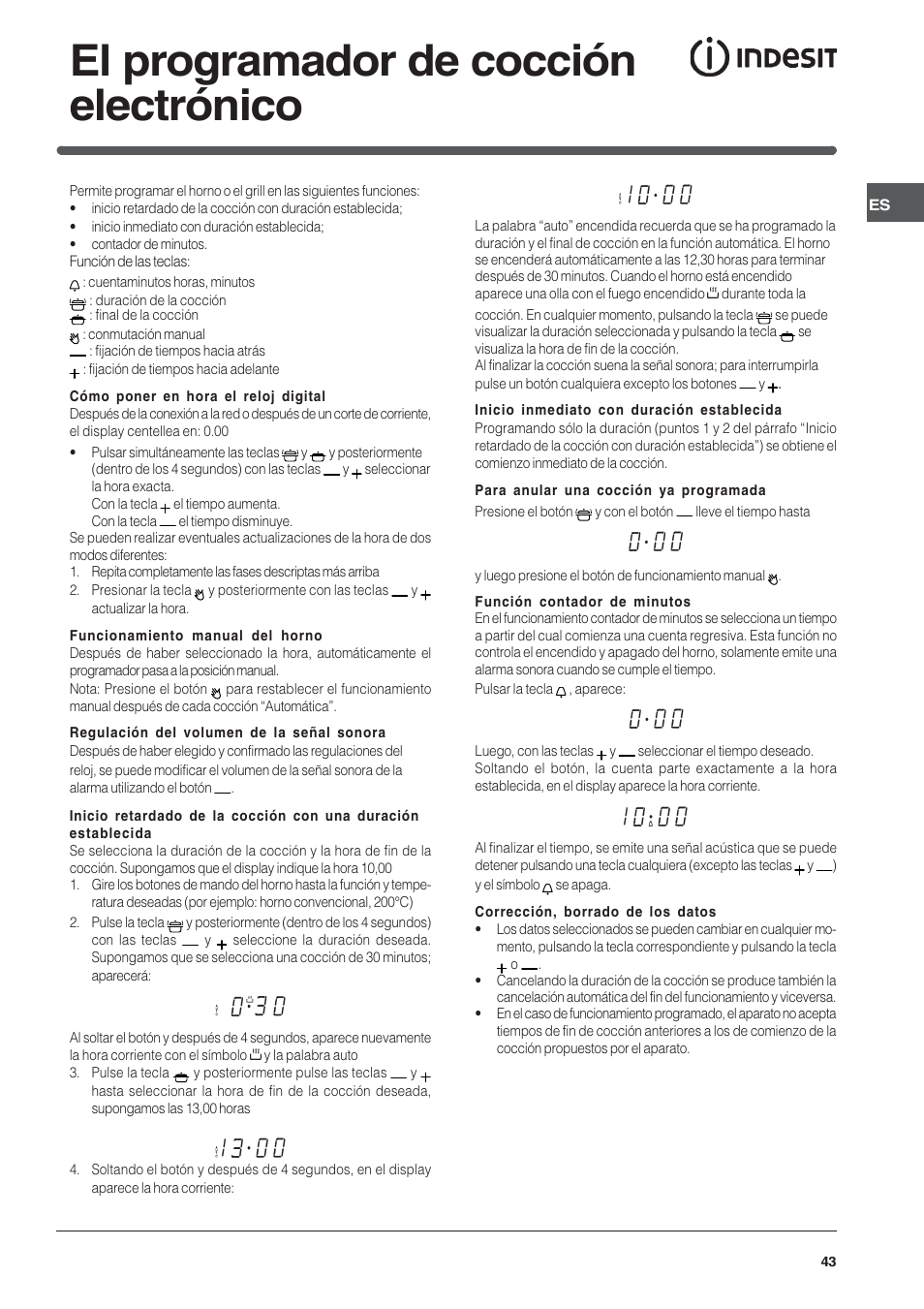El programador de cocción electrónico | Indesit FIE76GPK-AIX User Manual | Page 43 / 60