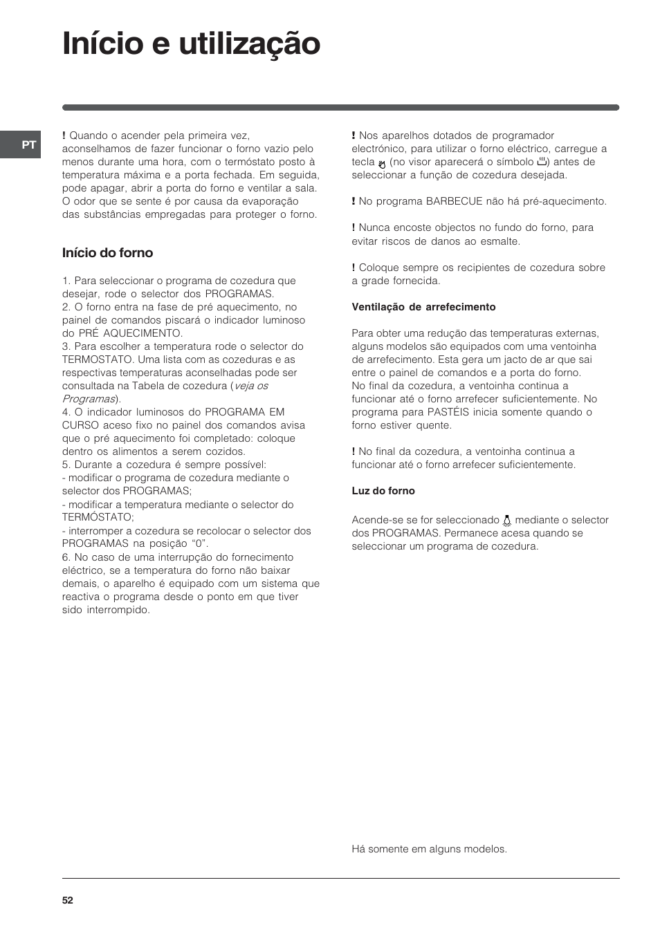 Início e utilização, Início do forno | Indesit FIE76GPK-AIX User Manual | Page 52 / 60