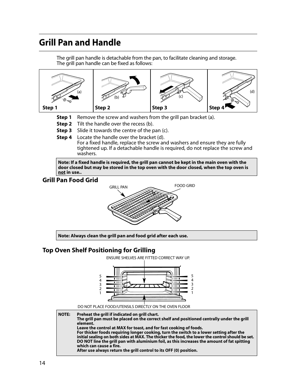 Grill pan and handle | Indesit FIU20 MK2 17-09-07 onwards User Manual | Page 14 / 36