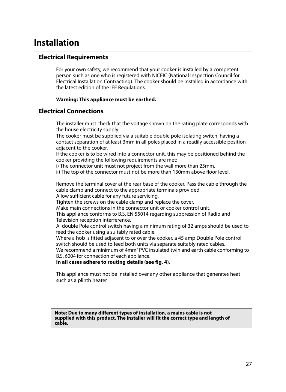 Installation | Indesit FIU20 MK2 17-09-07 onwards User Manual | Page 27 / 36
