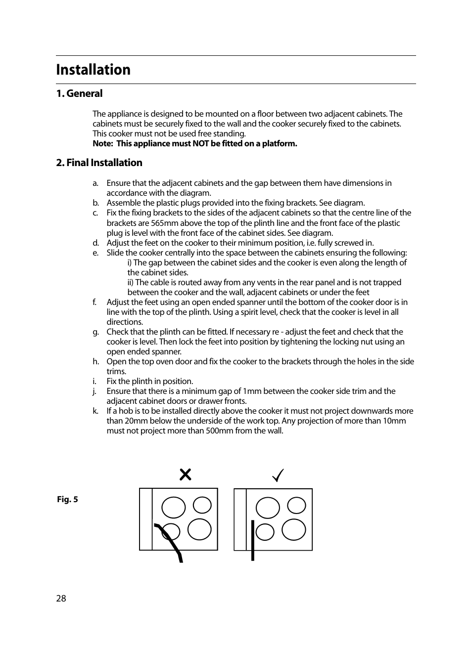 Installation | Indesit FIU20 MK2 17-09-07 onwards User Manual | Page 28 / 36