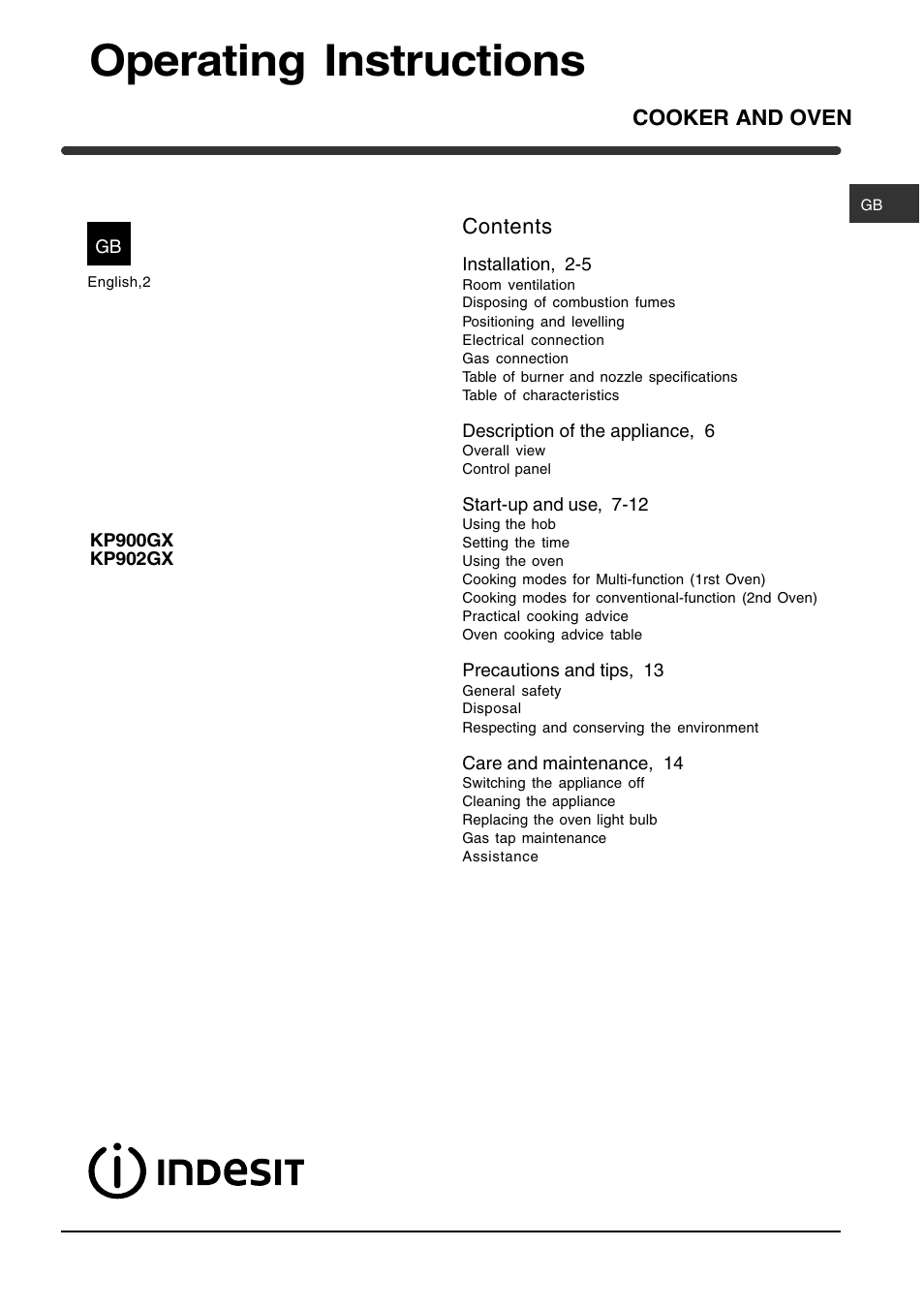 Indesit KP902GX User Manual | 16 pages