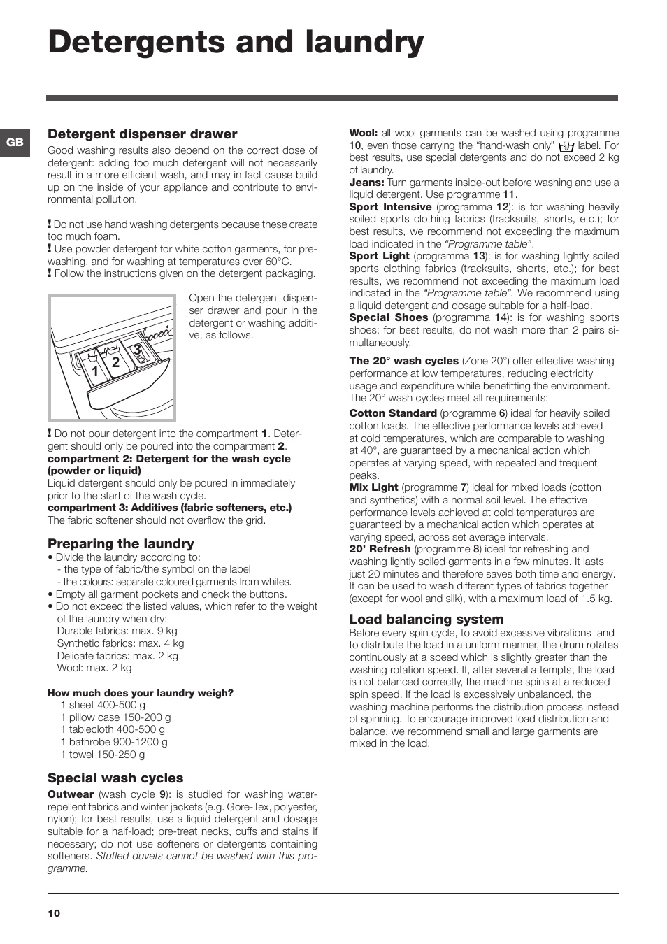 Detergents and laundry | Indesit IWE91481ECOUK User Manual | Page 10 / 16