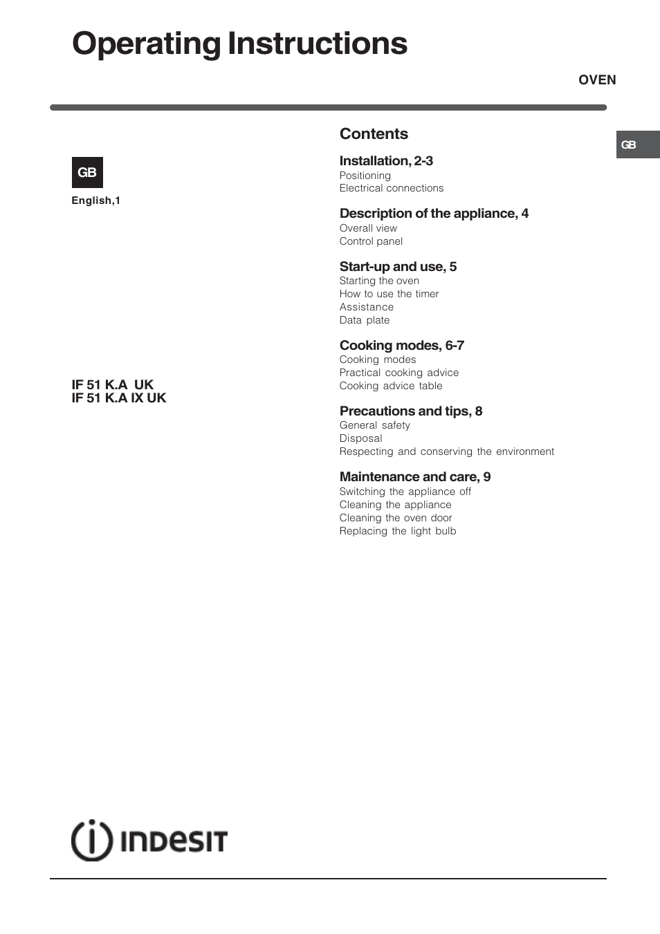 Indesit IF51K-AIXUK User Manual | 12 pages
