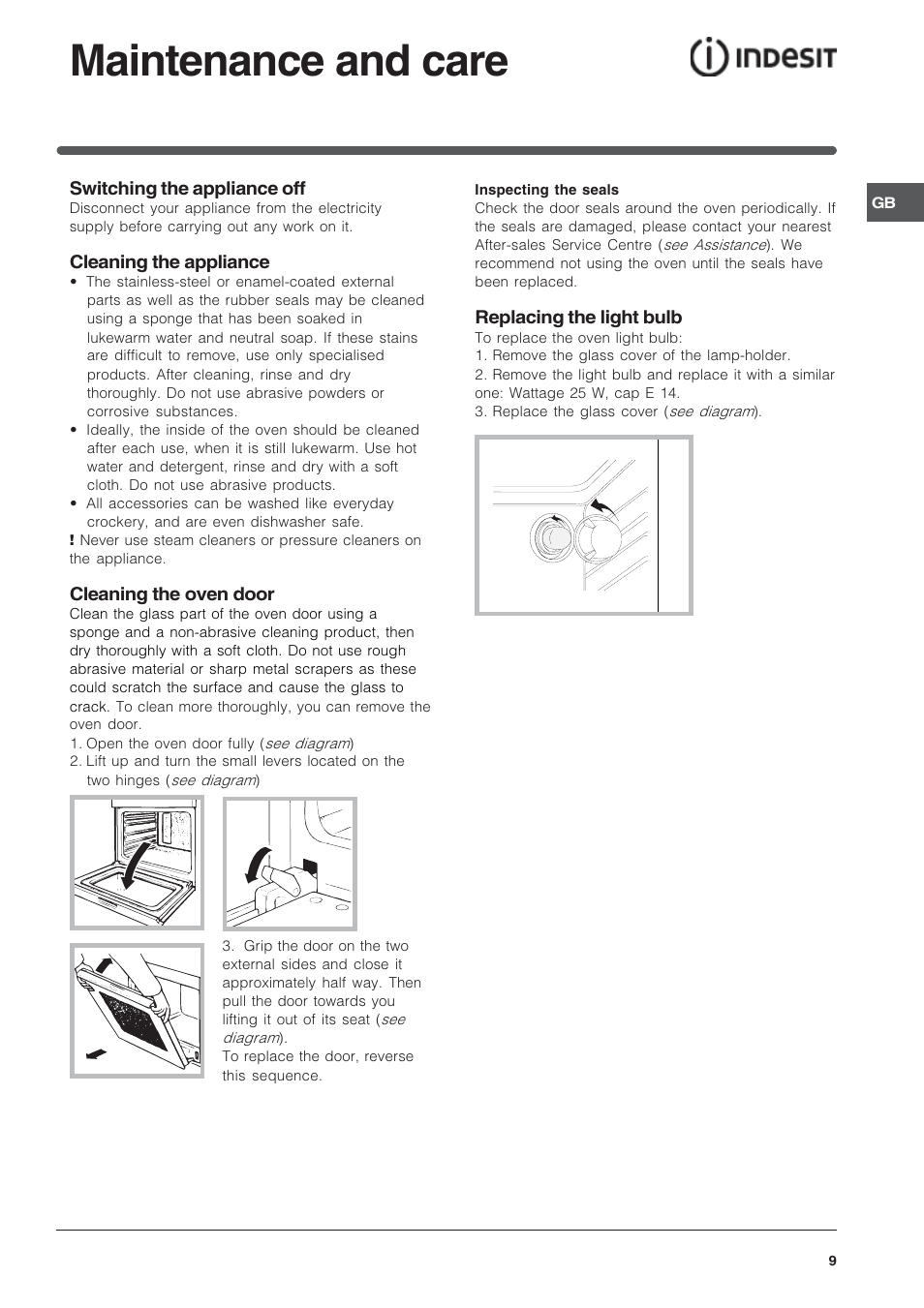 Maintenance and care | Indesit IF51K-AIXUK User Manual | Page 9 / 12