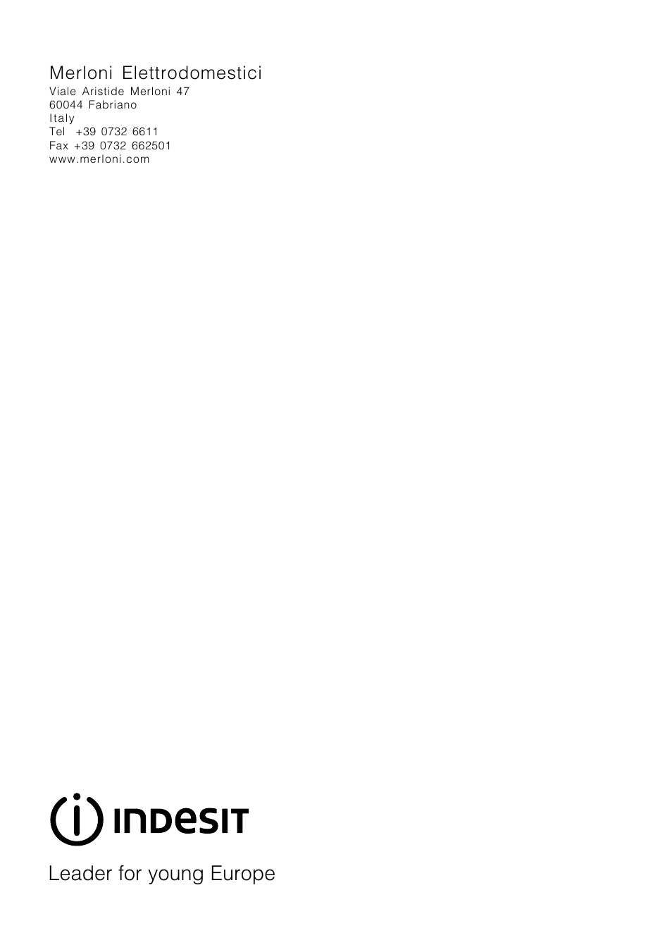 Leader for young europe, Merloni elettrodomestici | Indesit WD12S User Manual | Page 20 / 20