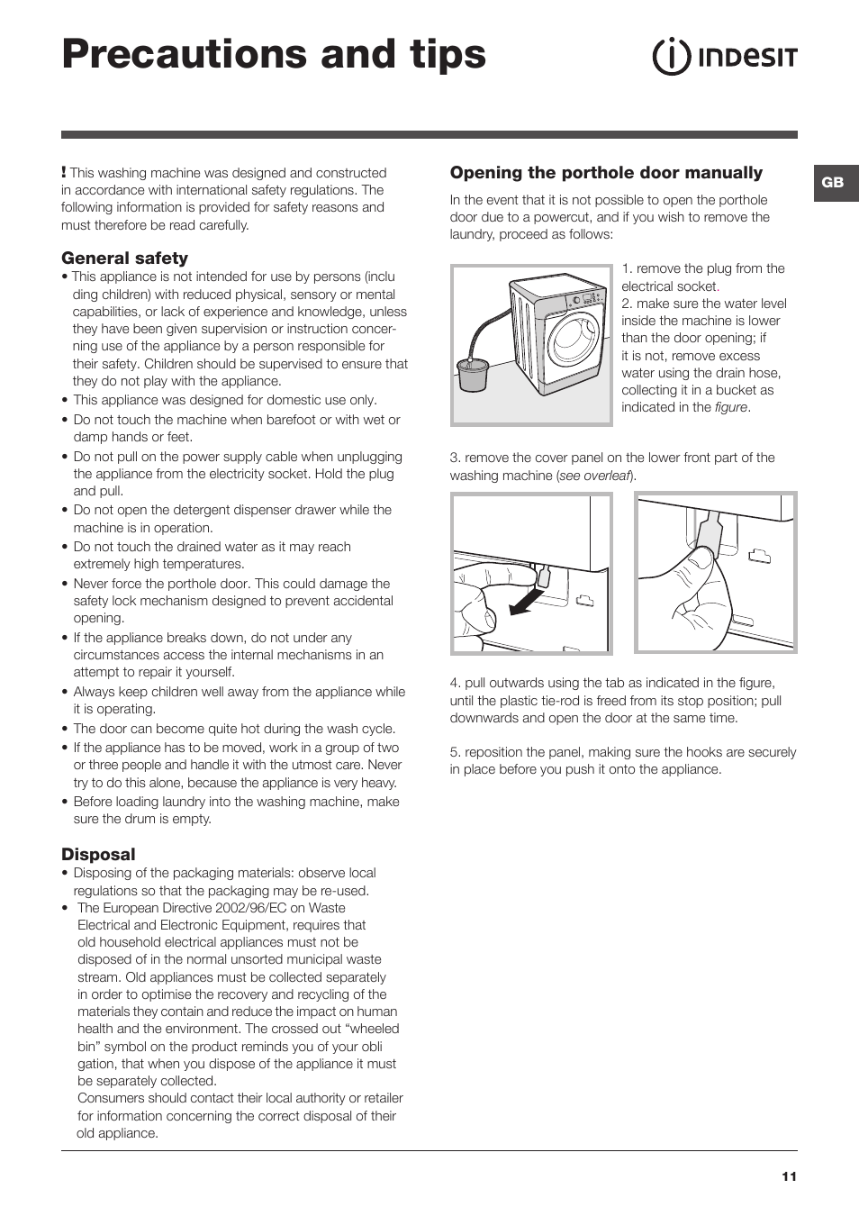 Precautions and tips | Indesit PWE9168S User Manual | Page 11 / 16