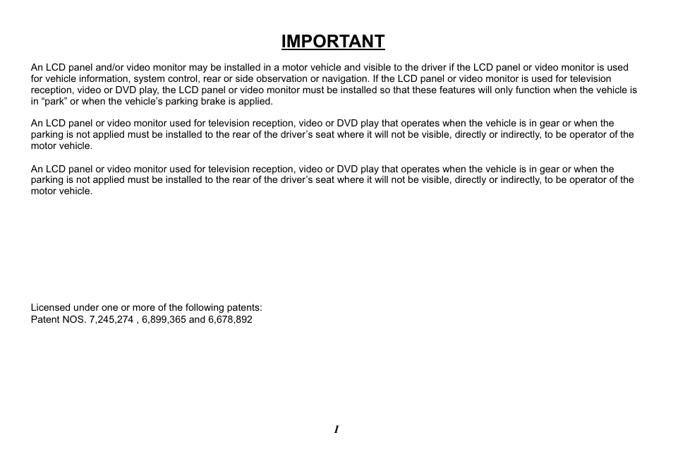 Important | Audiovox Mobile Video 128-8770 User Manual | Page 3 / 52